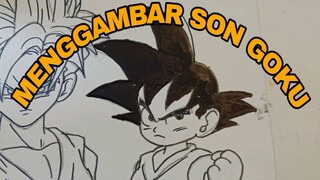 menggambar son goku kecil dari anime dragon ball