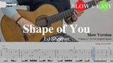 Shape of You - Ed Sheeran | Fingerstyle Guitar TAB (Slow & Easy) | Learn in 5 minutes