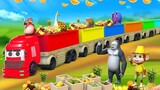 Funny Animals Build Giant Truck Train to Deliver Fruits in Forest | 3D Animated Animals Cartoons