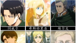 Attack on Titan Perbandingan kemunculan pertama dan terakhir karakter