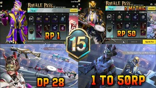 ROYAL PASS M15 | 1 TO 50RP REWARDS | 2 MYTHIC SETS | DP-28 SKIN | RP WINGMAN| TIER REWARD | RP M15