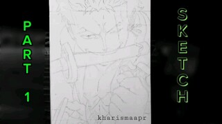 PART 1(sketsa): menggambar Roronoa Zoro-one piece