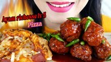MAKAN AYAM RICHEESE LEVEL 5 DAN PIZZA PAKE LALAPAN CABE RAWIT IJO| EATING SOUNDS