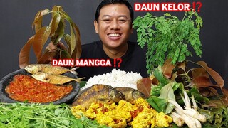 ENAK BANGET TELOR IKAN TENGGIRI LALAPAN DAUN KELOR + PUCUK MQNGGA SAMBEL TERASI IKAN ASIN PEDA