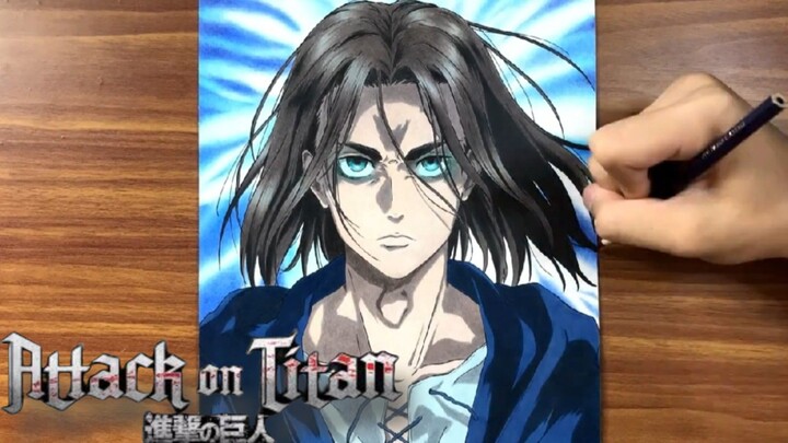 Menggambar Eren yeager. dari serial anime - Attack On Titan