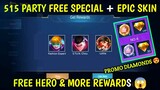 FREE HARITH SKIN, FREE HERO + 515 PARTY UPDATE + PROMO DIAMONDS UPDATE || MOBILE LEGENDS