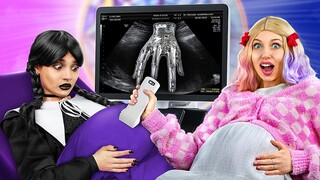 Pregnant Wednesday Addams vs Pregnant Enid!