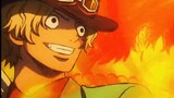 Sabo's fire fist clears the way for Luffy, and the three brothers smile