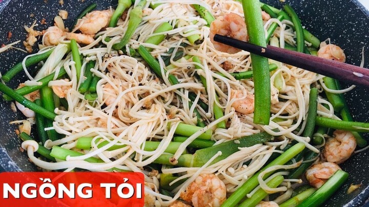 Ngồng Tỏi xào Nấm Kim Châm và Tép - Món ăn Lạ