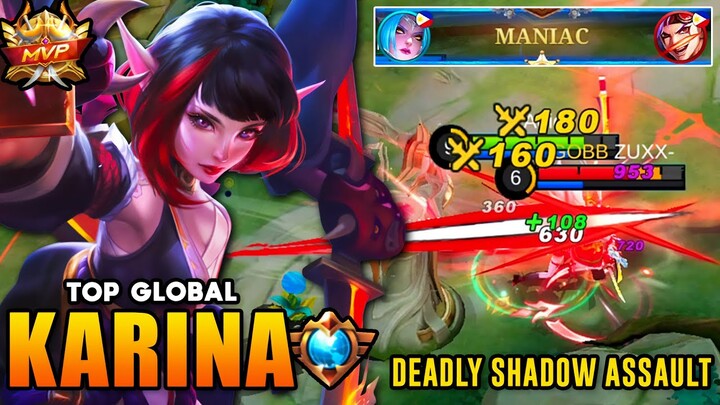 MANIAC!! KARINA NO COOLDOWN SHADOW ASSAULT - MOBILE LEGENDS [ TOP GLOBAL KARINA GAMEPLAY ] Adiqt