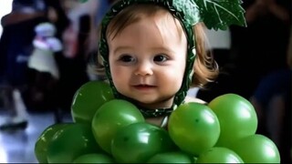 Cute baby modeling by fruits dress