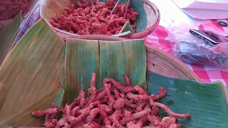 Thailand Street Food Fried Pork Sticky Rice thai style ข้าวเหนียวหมูทอดห่อใบตอง หมูทอดเครื่องแกง