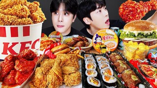 ASMR MUKBANG | 직접 만든 치즈 불닭볶음면 양념치킨 김밥 치즈스틱 먹방 FRIED CHICKEN AND FIRE NOODLES