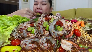 ตำทุเรียนทอดกุ้งสะ กุ้งสด ขนมจีนเหนียวมาก น้ำปลาร้านัวๆ หอมหวานมัน น้ำลายแตกคักๆ |WernWoei