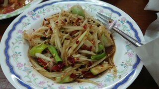 Thai Street Food Spicy Papaya Salad SOMTUM กินข้าวเหนียวไก่ย่าง อร่อยๆ แซ่บๆ Papaya Spicy Salad