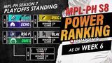 MPL-PH SEASON 8 PLAYOFFS STANDING | TEAM STANDING, POWER RANKING as of WEEK 6