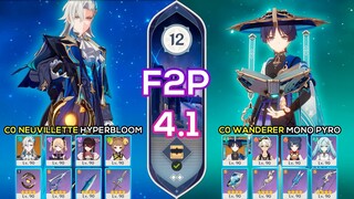 [F2P] C0 Neuvillette Hyperbloom & C0 Wanderer Mono Pyro I Spiral Abyss 4.1 Floor 12 Genshin Impact