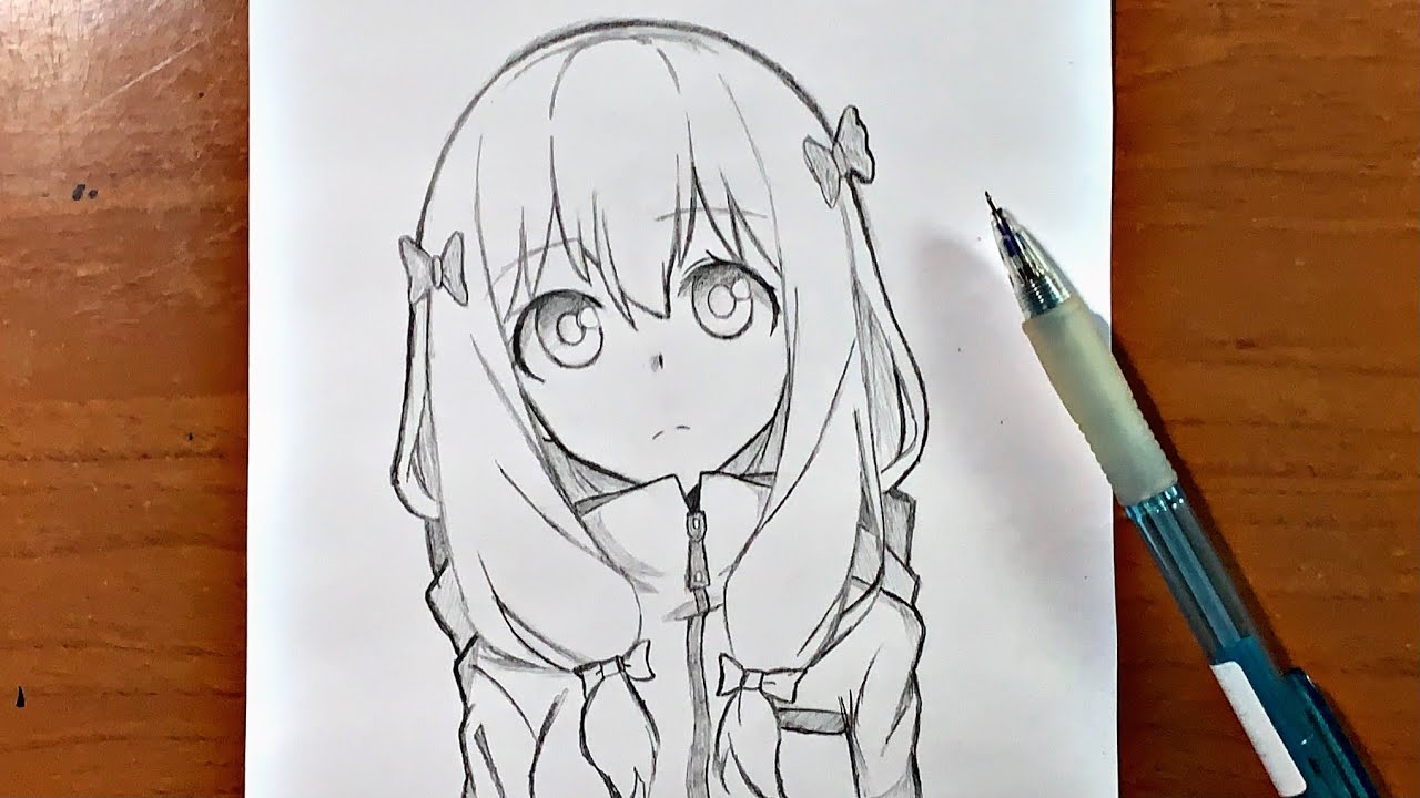 Easy anime drawings | how to draw cute girl with just a pencil ...