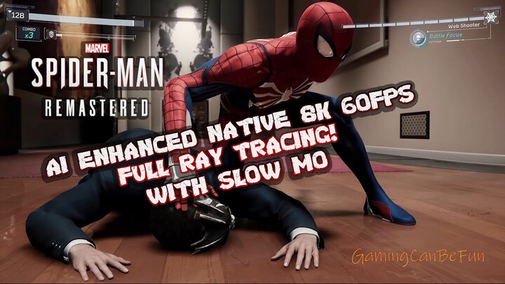 PS5 MARVEL SPIDERMAN REMASTERED ALL FINISHERS 8K 60FPS AI ENHANCED WITH FULL RAY TRACING AND SLOW MO