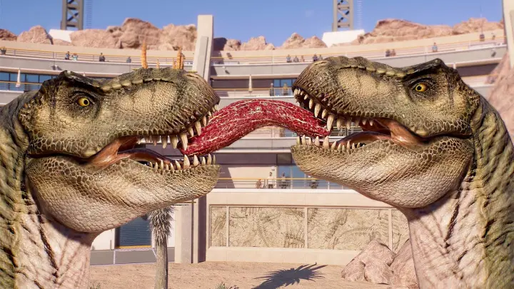 2x T-REX vs 3x ALLOSAURUS (DINOSAURS BATTLE) - Jurassic World Evolution 2