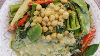 Vegan try this chickpeas green curry delicious แกงเขียวหวานถั่วลูกไก่กับผักรวม เมนูวีแกน