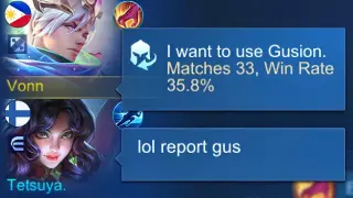 GUSION LOW WINRATE PRANK IN RANKED GAME😂 THEY THINK I’M NOOB!!