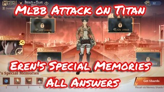 Mlbb x Attack on Titan: Unlock all Eren's Special Memories - Correct Answers | Mobile Legends