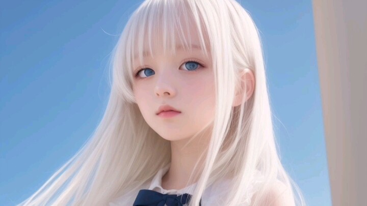 AI painting white-haired girl series