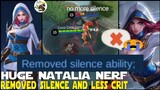NATALIA'S MAJOR NERF REMOVED SILENCE! MOBILE LEGENDS ADVANCED SERVER NEW UPDATE NATALIA HUGE NERF ML