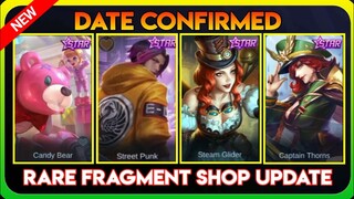 UPCOMING SKINS IN RARE FRAGMENT SHOP | MLBB RARE FRAGMENT SHOP UPDATE | FREE RARE FRAGMENTS