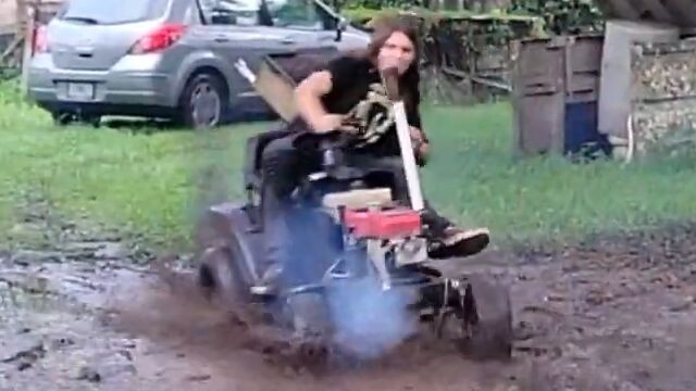 Driftin a lawnmower.