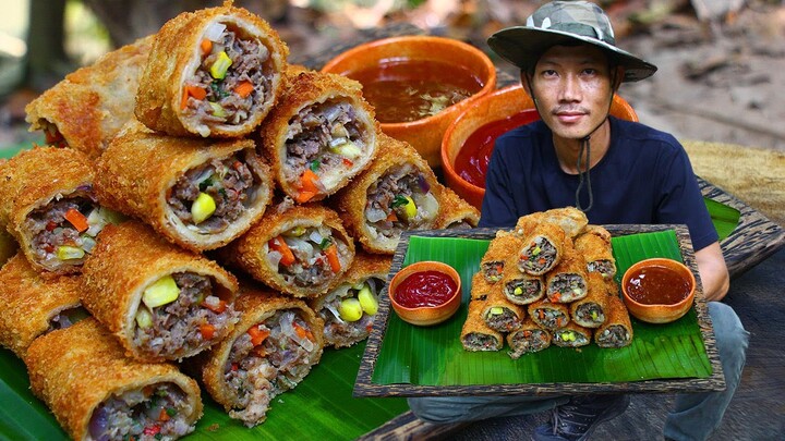 Rolling Beef Roasted Recipe - Spring Roll Beef with Taro Eating with Spicy Sauce