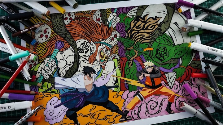 Drawing Naruto VS Sasuke | Naruto Shippuden | ナルト