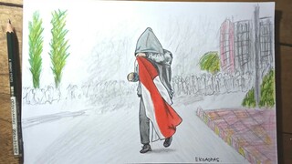 Menggambar anak STM viral, memegang bendera merah putih