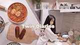 twin diaries | living in korea "JUST US" cooking korean food, rose tteokbokki, cleaning, etc!!
