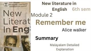 Remember me by alice walker summary in Malayalam 6th sem new literature in English module 2 Calicut