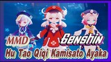 [Genshin, MMD] Tarian melodi Hu Tao, Qiqi dan Kamisato Ayaka