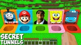 I found new SECRET TUNNELS of THOMAS & OBUNGO & SPONGEBOB & TAYO & MARIO in Minecraft gameplay