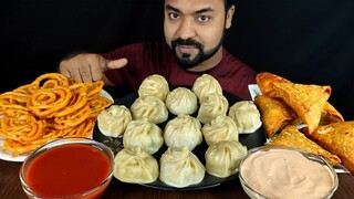 MUTTON SAMOSA, CHICKEN STEAM MOMO, RESHMI JILABI, CHEESY SAUCE MUKBANG ASMR EATING || #LiveToEATT