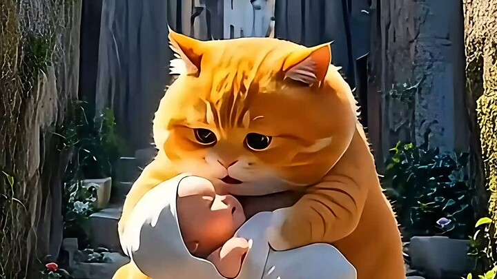 Cat rescue a baby