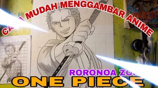 cara mudah menggambar anime one piece karakter RORONOA ZORRO