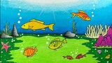 Menggambar ikan warna warni || Cara menggambar pemandangan bawah laut