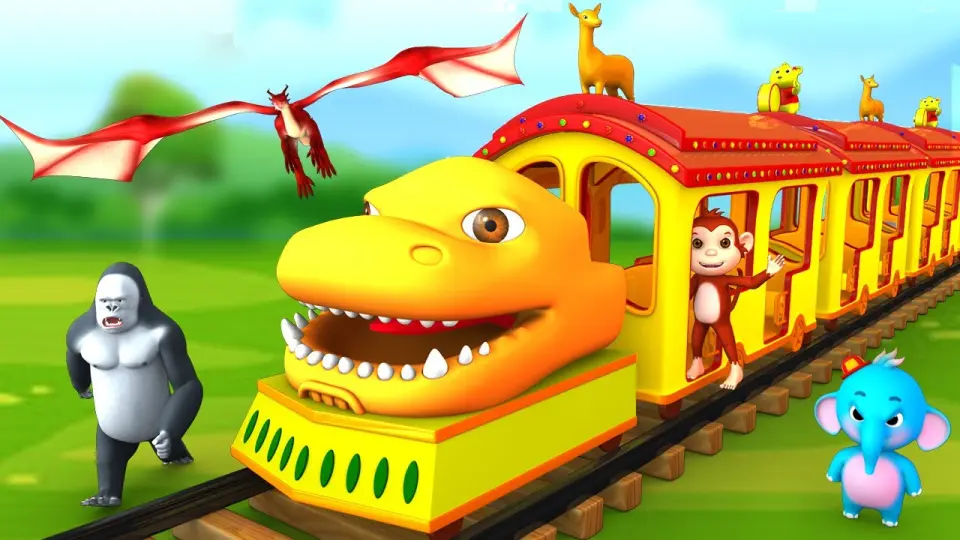 Funny Animals Dinosaur Train in Zoo Monkey and Elephant Train Ride | Jungle  Animals 3D Cartoon Video - Bilibili
