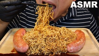 ASMR EATING 2X SPICY SAMYANG FIRE NOODLES WITH SAUSAGE | NO TALKING | REAL EATING SOUNDS