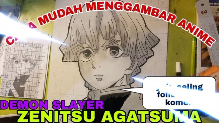 cara mudah menggambar anime demon slayer ZENITSU AGATSUMA