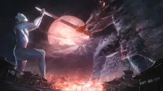[Panel painting] Ultraman's famous scene "The Showdown Under the Blood Moon" Tiga & Sunagui Empty Ha