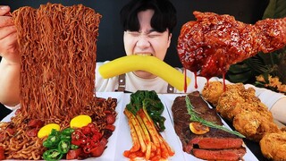 ASMR MUKBANG 트러플 짜파게티 & 양념 치킨먹방! TRUFFLE OIL BLACK BEAN NOODLES & FRIED CHICKEN EATING SOUND! Gà