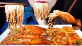 ASMR EATING SQUID STUFFED WITH ENOKI MUSHROOM AND CHEESE RICE CAKE EATING SOUNDS LINH ASMR