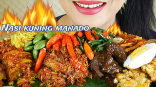 MAKAN NASI KUNING MANADO LAUK AYAM RICA RICA, SAMBEL CAKALANG, SEMUR DAGING | EATING SOUNDS