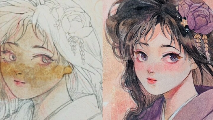 [Watercolor] Draw a sister Xiaolan, haha overturned? Impossible